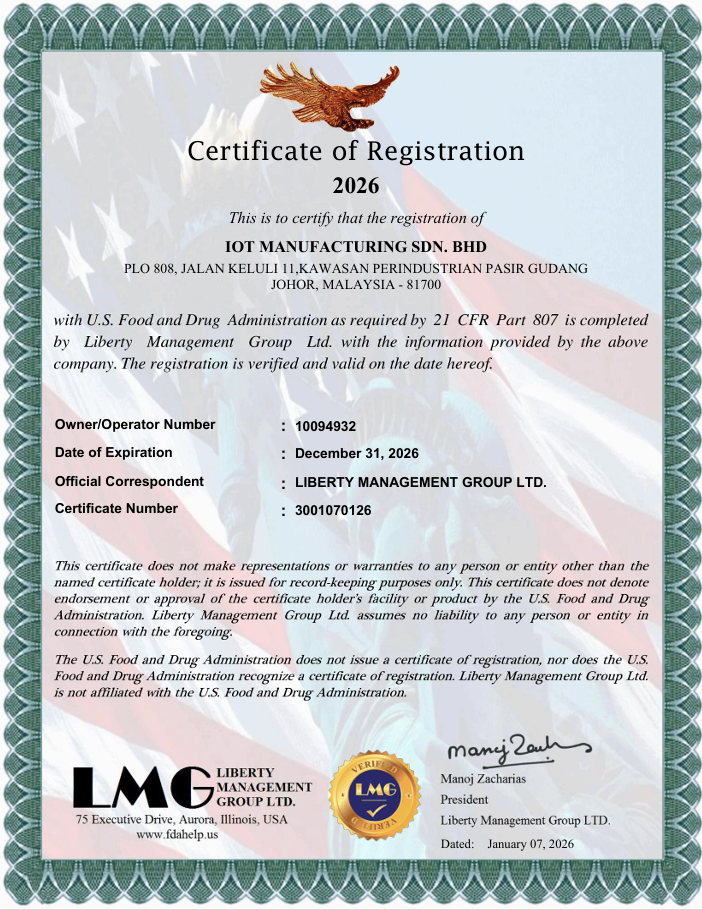 IOT FDA 21 CFR Part 807 Establishment Registration Certification